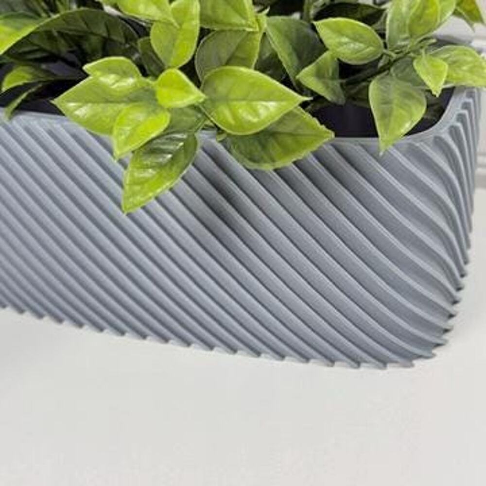 Plant Pot Fine Rib Rounded Rectangle Low, Indoor Cache Pot, Tabletop Planter - Picture 2 of 11